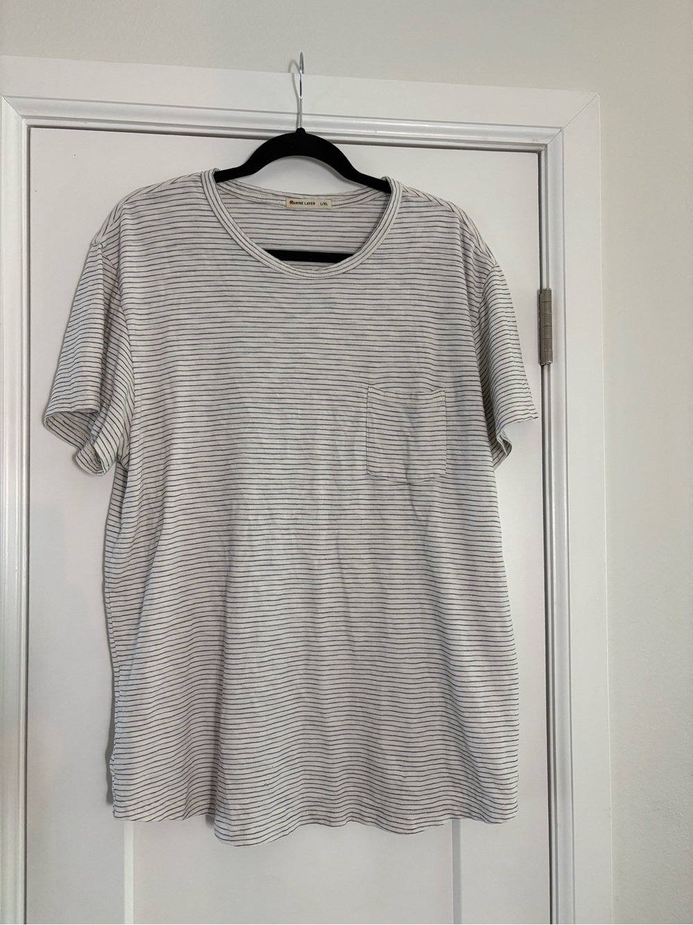 Marine Layer White & Black Striped Pocket Crew Neck T-Shirt L/XL Style 12016 - Picture 1 of 7